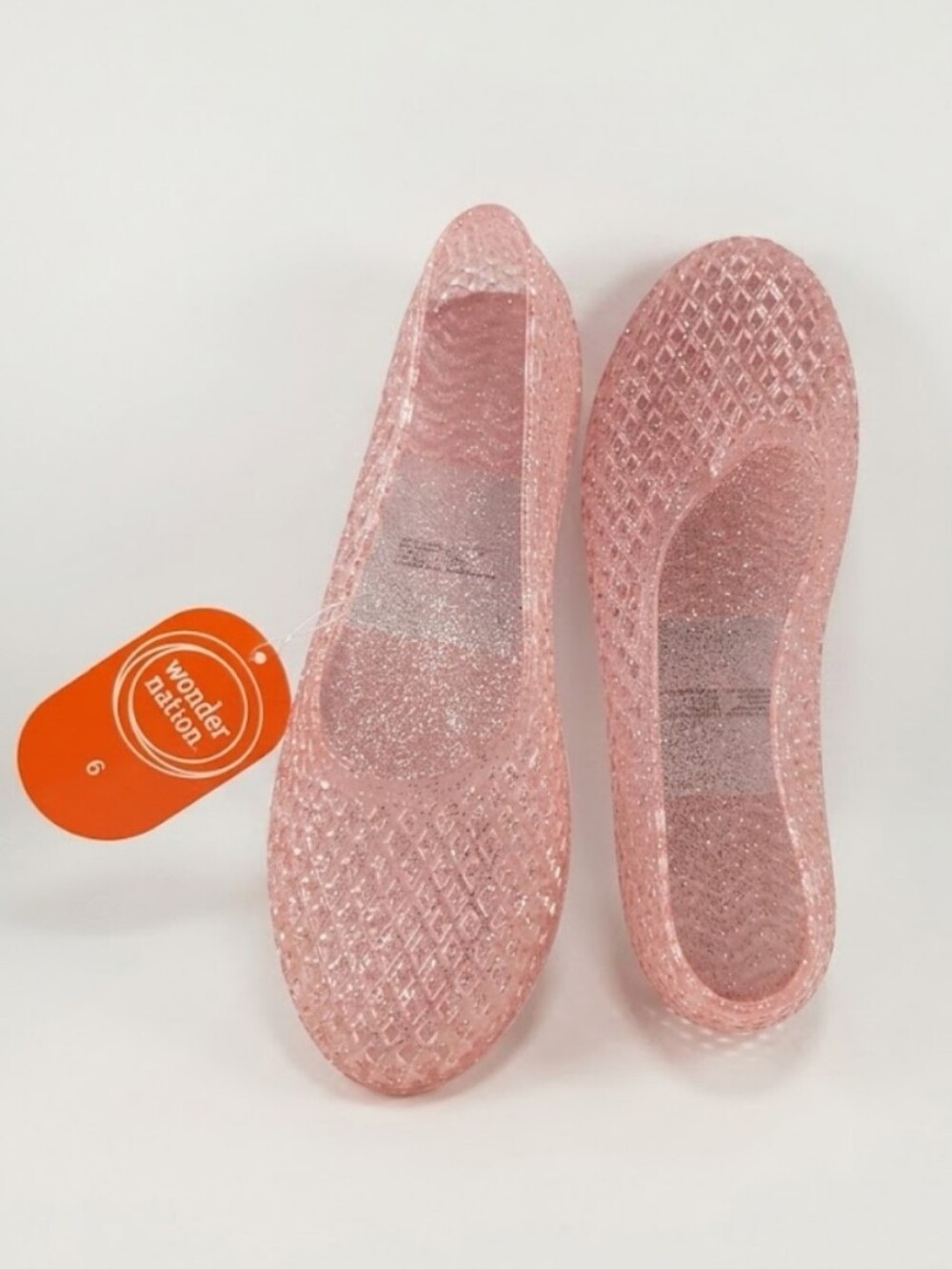 NWT Wonder Nation Pink Glitter Jelly Ballet Flats Youth Size 6 Womens 8